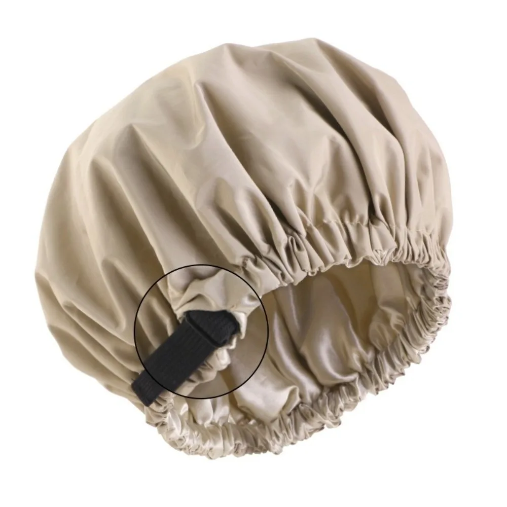 Comfortable Double Layer Shower Caps Solid Color Adjustable Hair Wrap Cover Waterproof Adjusting Button Night Hat Household Use