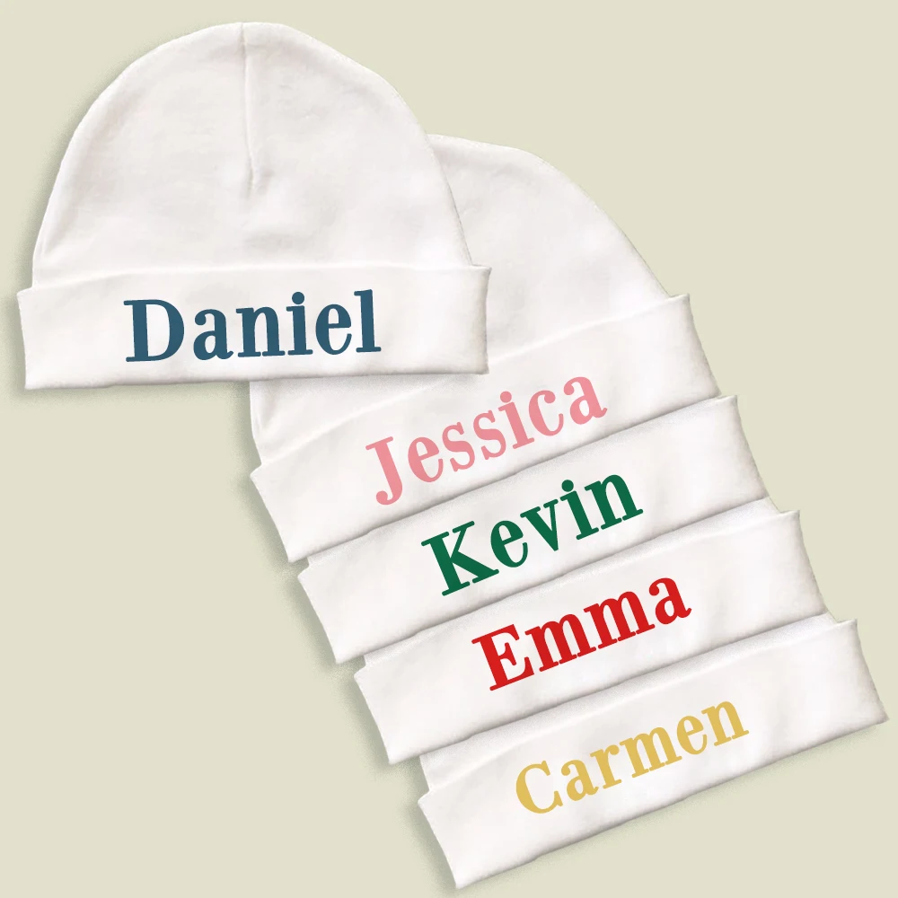 Personalize Baby Beanies Caps Newborn Hospital Hat Monogram Infant Cotton Windproof Hats Custom Name Headwear Baby Shower Gifts