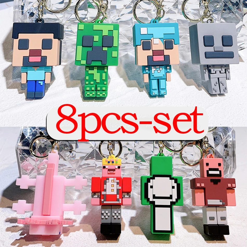 Game Minecraft Keychain Figure Model Toys Pixel My World Cartoon Creeper Doll Silicone Pendant Keyring Car Backpack Key Gifts