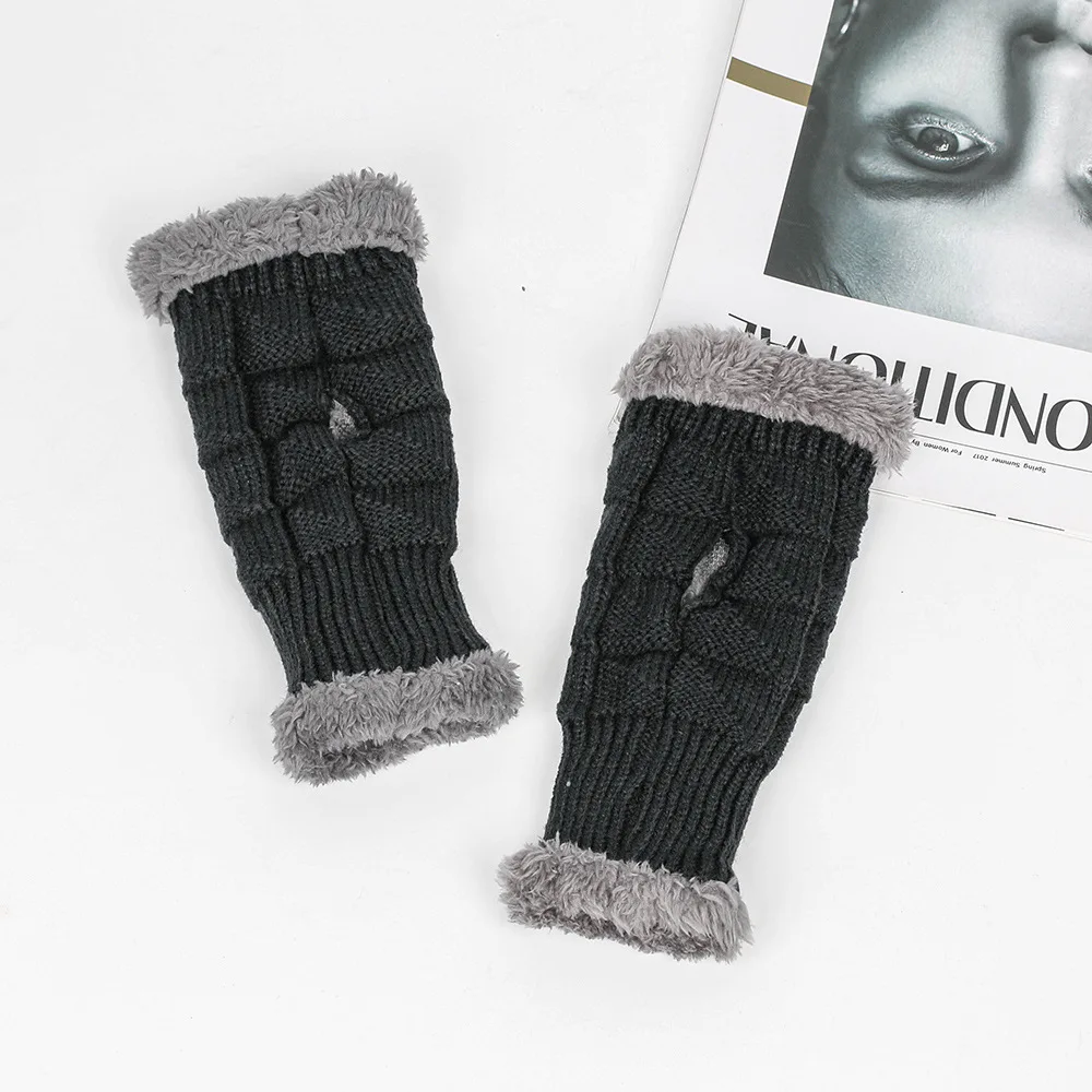 Guantes mullidos de manga corta para mujer, cubiertas de manga elástica de punto para caminar, suaves y cálidos, para compras, invierno y otoño