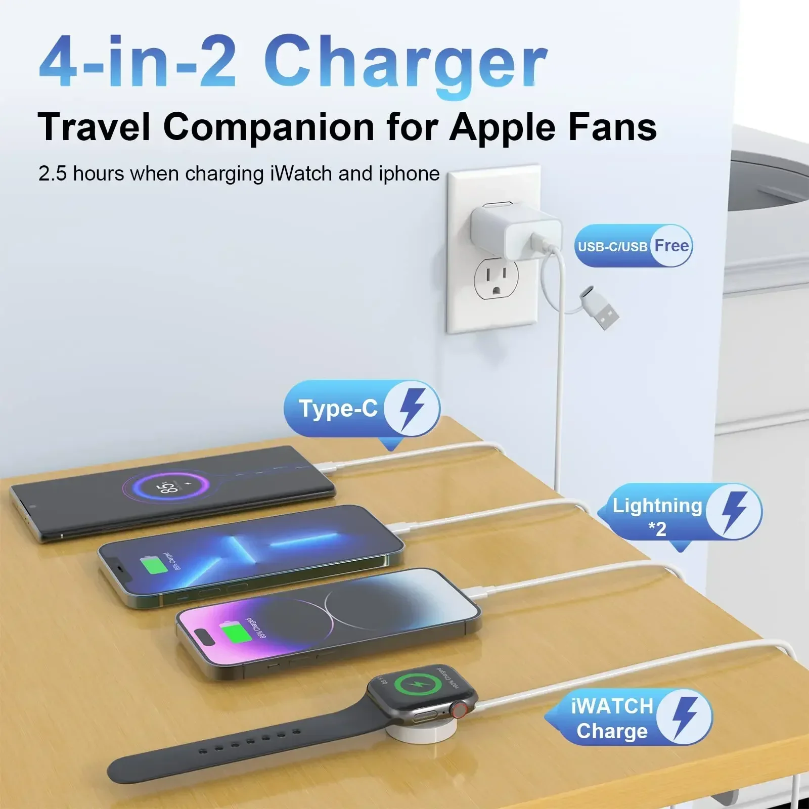 4-In-2 Usb Charging Data Cable For Iphone Watch Charger Iphone Magnetic Cable Iwatch Type-C Fast Charging Cable High-Quality