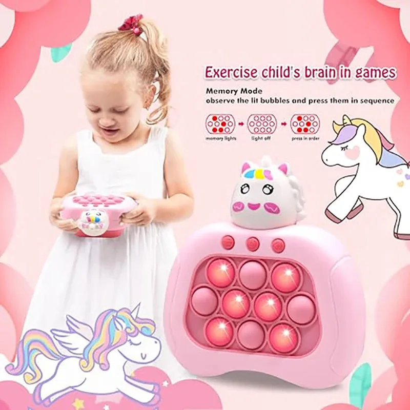 퀵 푸시 팝 피젯 토이, 라이트업 피젯 토이 전기 팝 버블 게임 컨트롤러 휴대용 장난감 어린이 여자아이 생일 선물