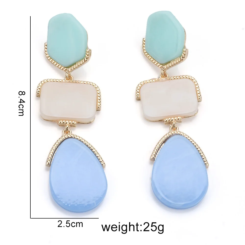 2024 New ZA Mix Blue White Resin Water Drop Earrings Women Indian Boho Ethnic Statement Golden Metal Dangle Earrings Jewelry