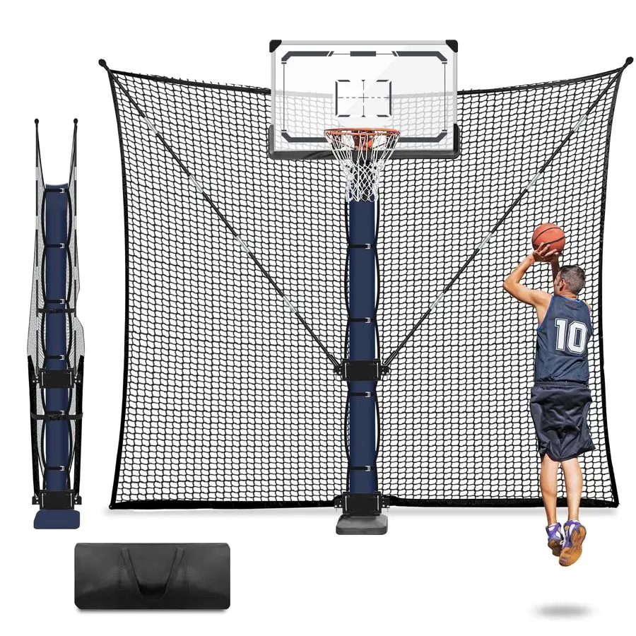 Basketball Rebounder Net 10x10 FT Large Yard Guard Basketball Net Catcher Backstop Net for Outdoor Hoops, Universal Fit for Roun