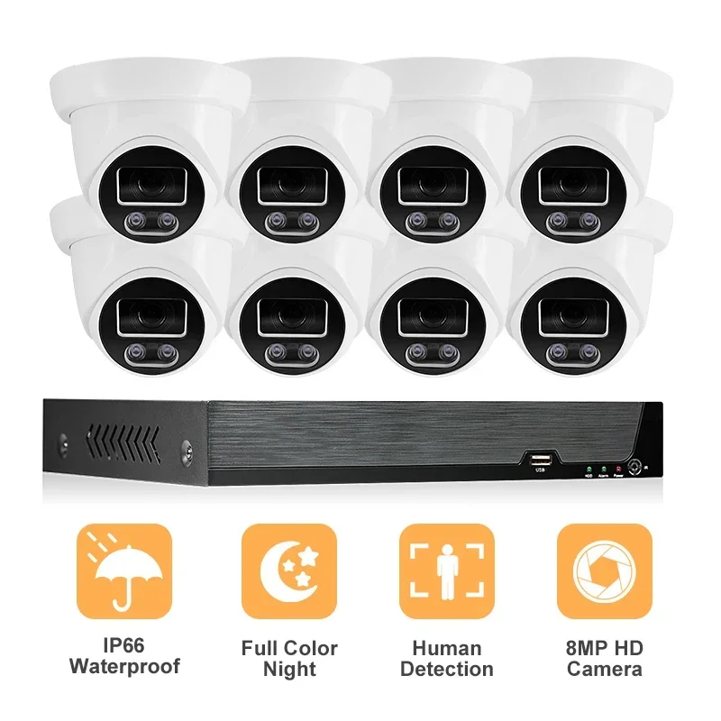 

High Quality Full Color Night Vision Home Cctv Security Ip Surveillance Cameras 4ch 8 Channel Poe Nvr Cctv Camera System Kit