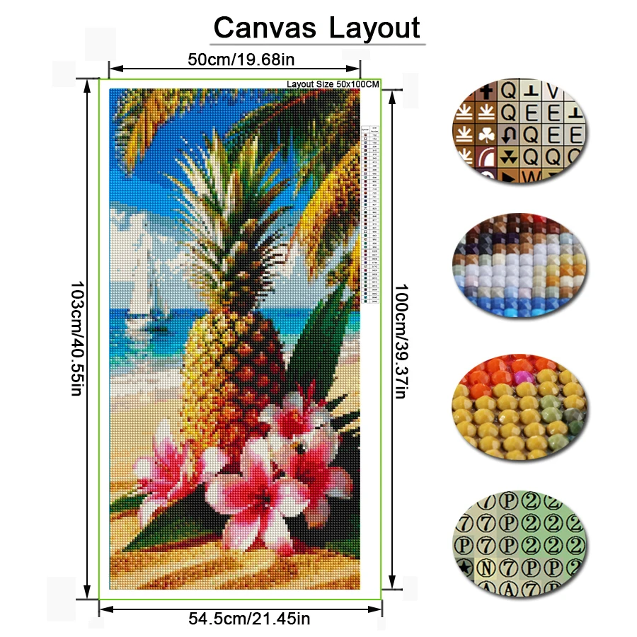 شاطئ الأناناس الزهور حجم كبير Diy بها بنفسك الماس الفنون اللوحة أطقم كامل مربع الحفر المستديرة فسيفساء التطريز صور 50x100 سنتيمتر