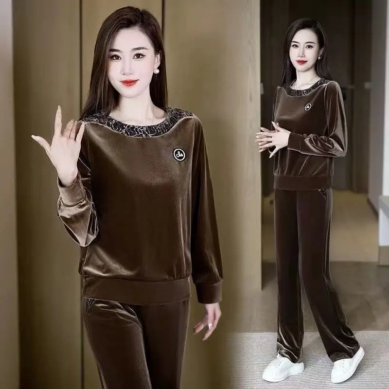 Gold Velvet Fashionable Temperament Age-reducing Slimming and Casual 2025 Autumn New Long Straight Pants Suit