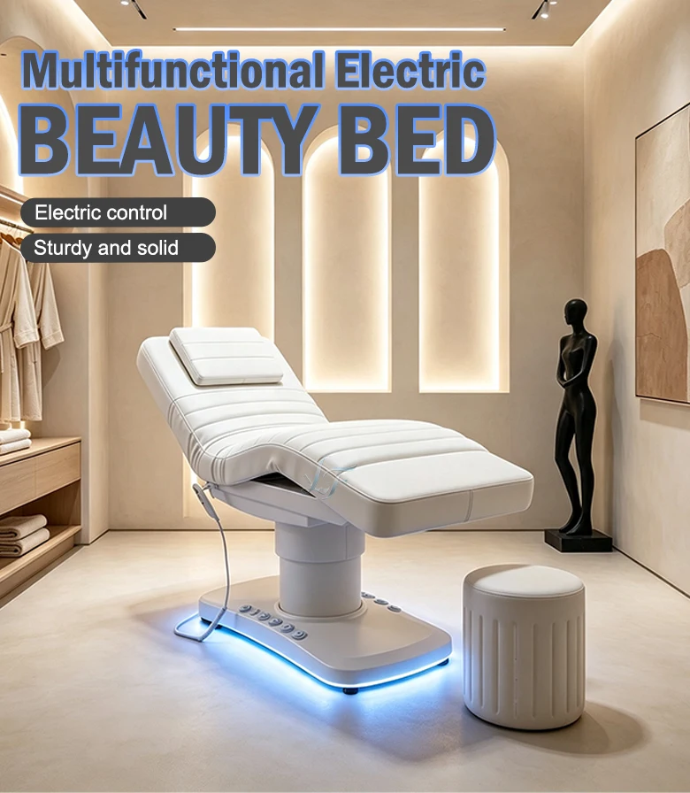 Hochwertiges Fußgesteuertes Stimmungslampen-Massagebett, Schönheitsbett, Ergonomisches Design, Behandlungsbett, Anpassbare Lederfarbe für Spa – Detail 1