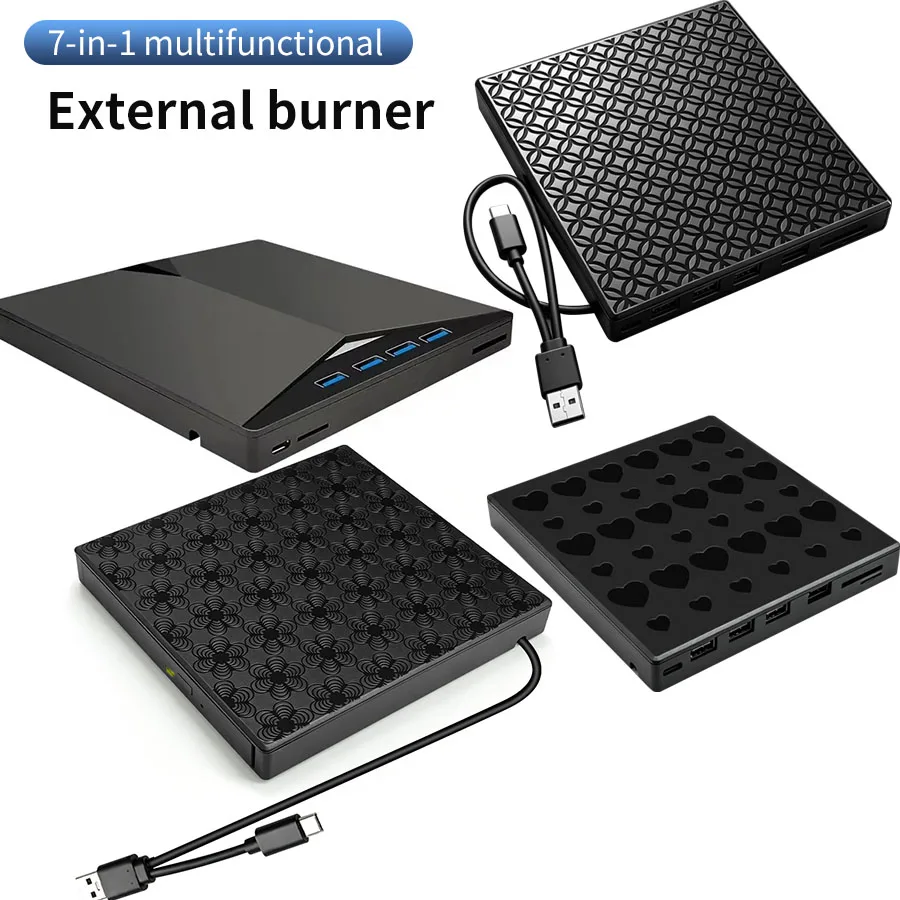 Ultra-Slim 7 in 1 USB 3.0 External CD DVD RW Drive Portable Burner Writer for Laptop Compatible with Desktop Windows 7/8/10