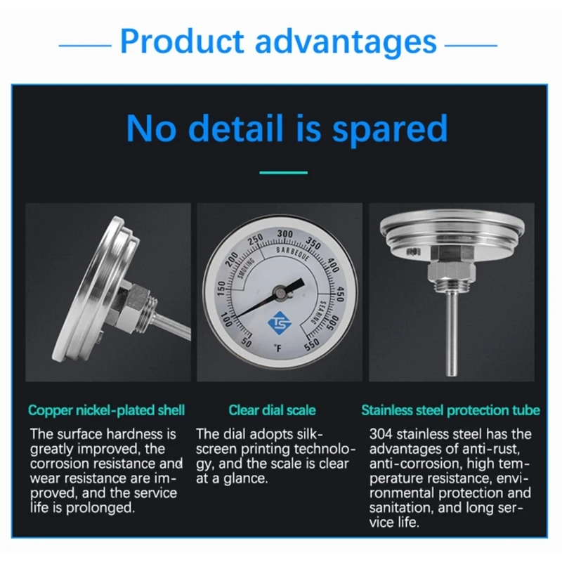 Ipiip เครื่องวัดอุณหภูมิ 1/2NPT เกลียว Dials เครื่องวัดอุณหภูมิสำหรับอาหารเบเกอรี่เครื่องวัดอุณหภูมิ