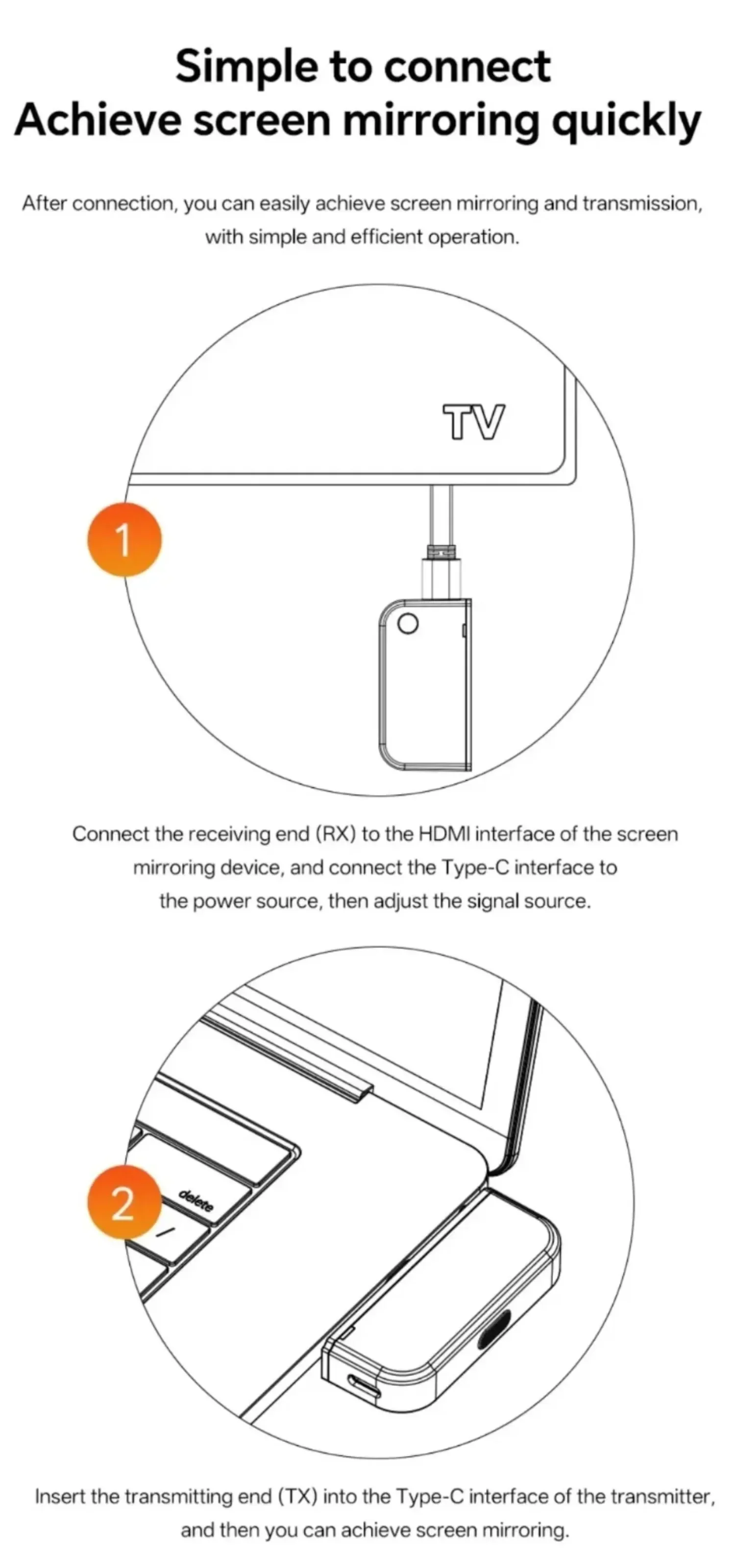 HDMI-Compatible Wireless Receiver 50M Type C Transmitter 1080P 60Hz Lossless Audio for Home Theater Gaming Exhibition