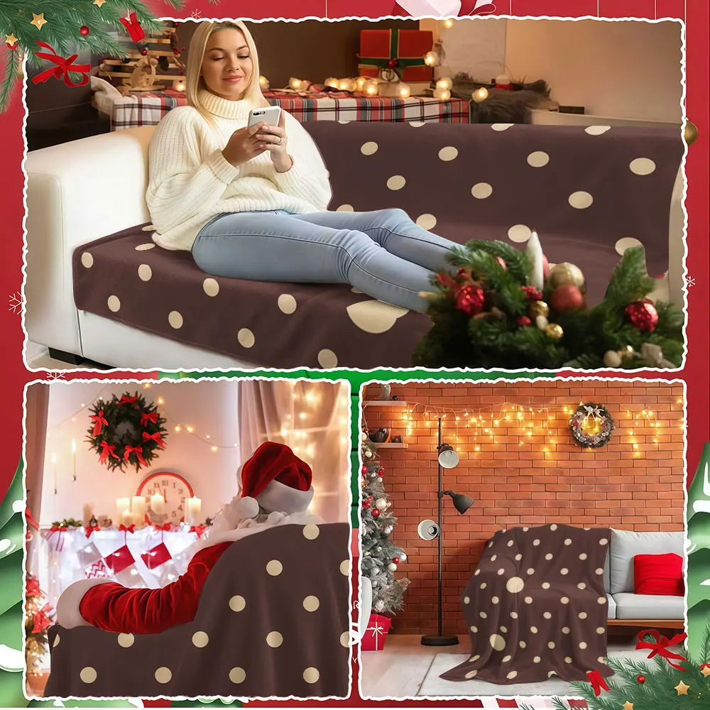 Retro Polka Dots Brown Winter Summer Flannel Blanket Throw Fleece Soft Fuzzy Plush Cozy Fleece Blankets for Sofa Ideal Gifts