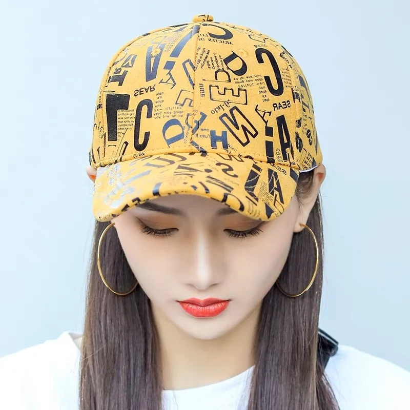 New Kpop Men Women Baseball Hats Graffiti Letter Vegan Leather Cotton Breathable Street Fashion Solar Sport HipHop Caps Sunshade