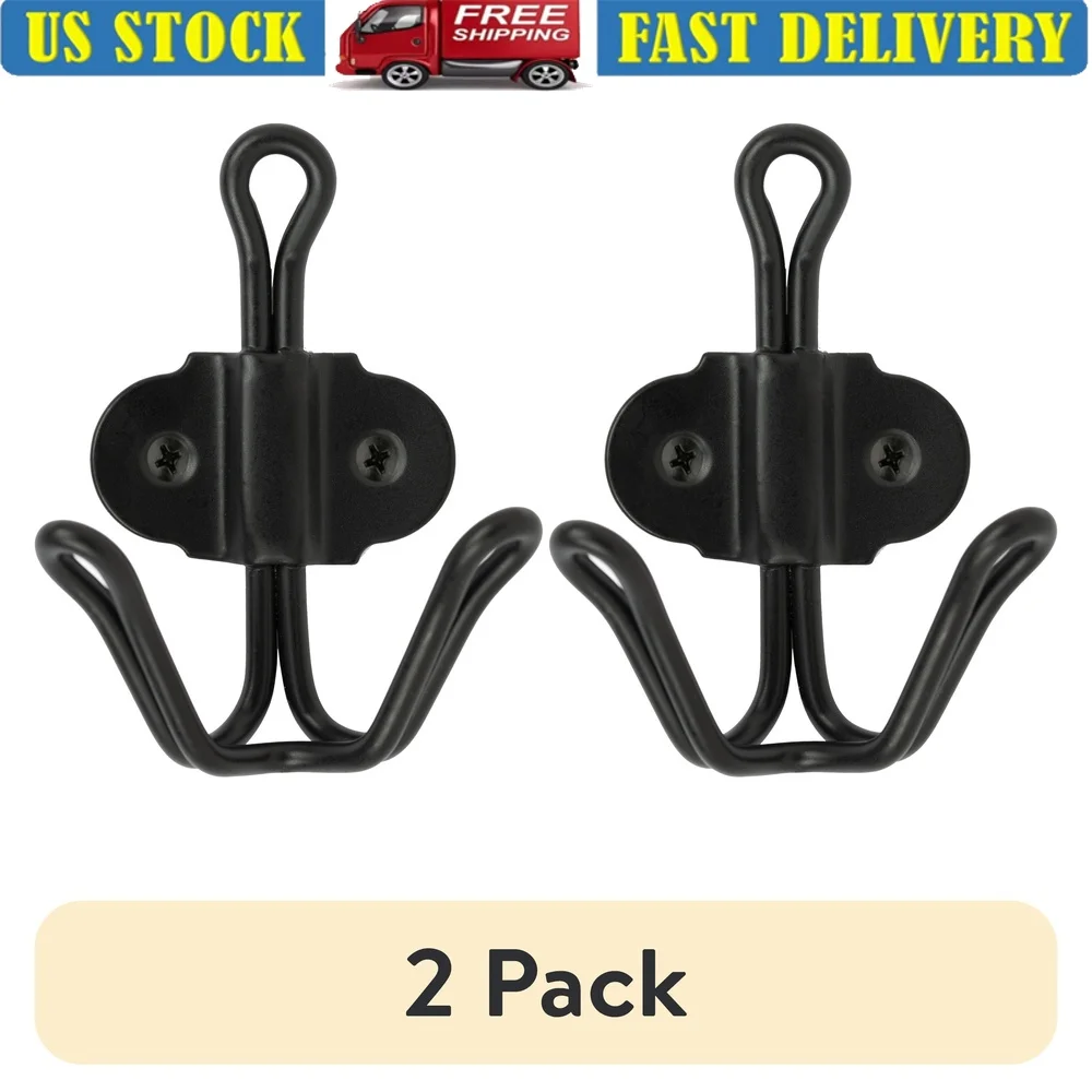 

Металлический настенный крючок с двойным зубцом, крючок для шляпы, комплект из 2 шт., матовый черный, деревенский, дизайн проволоки, простая установка, устойчивый к ржавчине