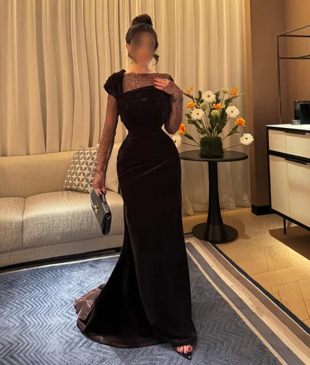 高品質のカスタムメイドハイカラーフルスリーブロング丈Aラインウェディングドレス（女性ゲスト用）韓国風ドレス