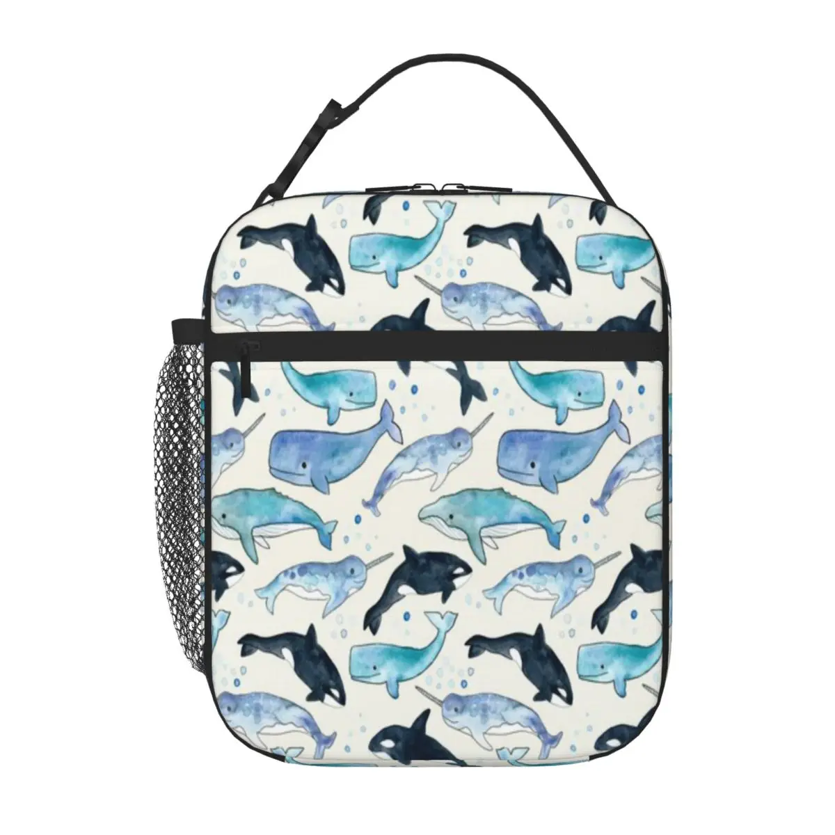 Hot Sale Whales Orcas Narwhals Hip Hop Leakproof Lunch Bag Kid Outdoor Class Insulated Tote