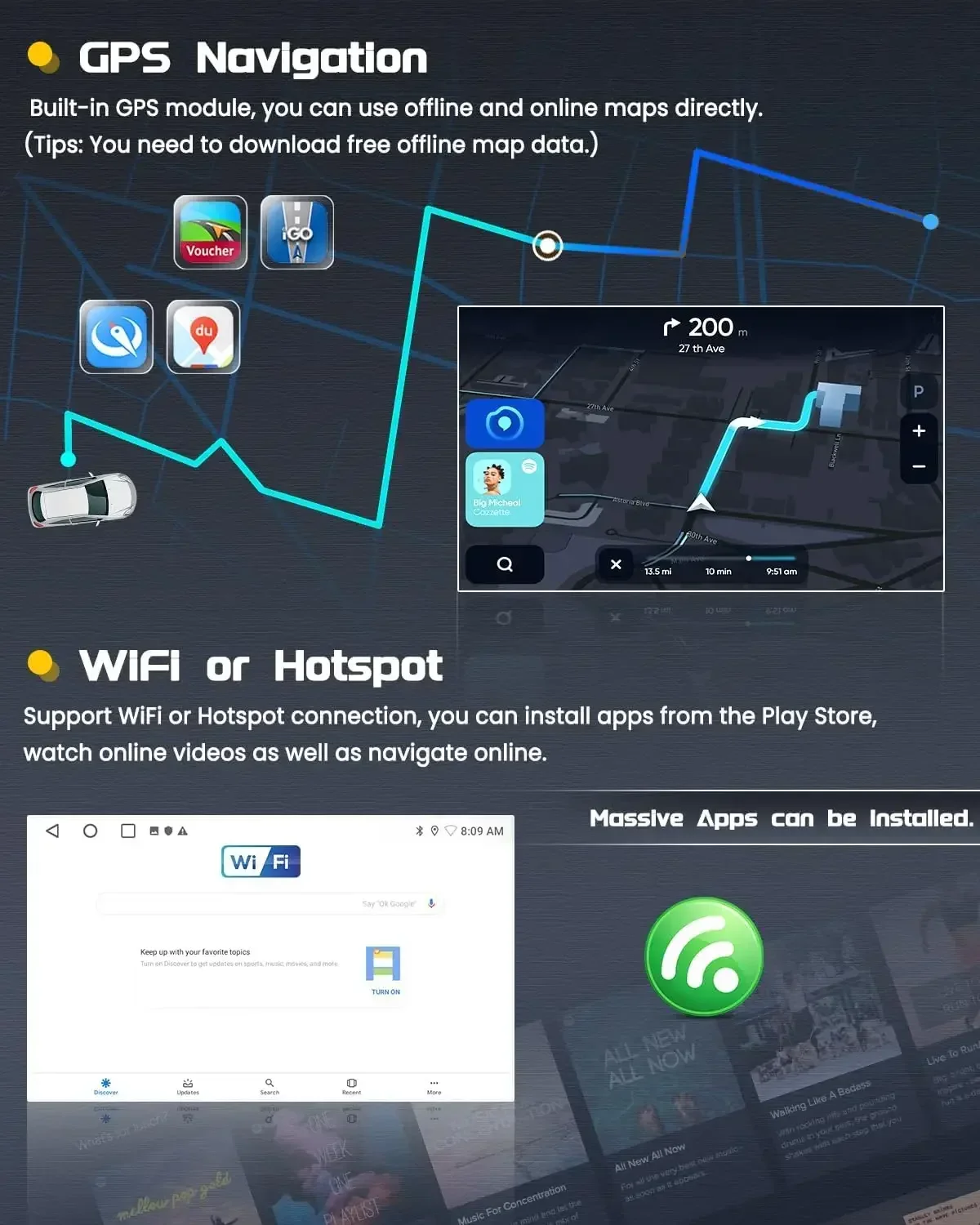 9 pouces Navigation de véhicule Android 13 GPS Radio Carplay 2 + 32G Compatible pour Land Rover Freelander 2 LR2 2007-2012