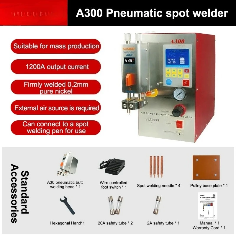 

Battery Spot Welder 6000W 1200A Industrial Grade Optional 73B Welding Pen A300 Pneumatic 18650 Lithium