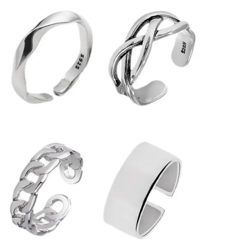 Trendy Men Stacked Ring Hip Hop Open Imitation Thai Silver Mobius Personality Index Finger Ring Fashionable Male Jewelry