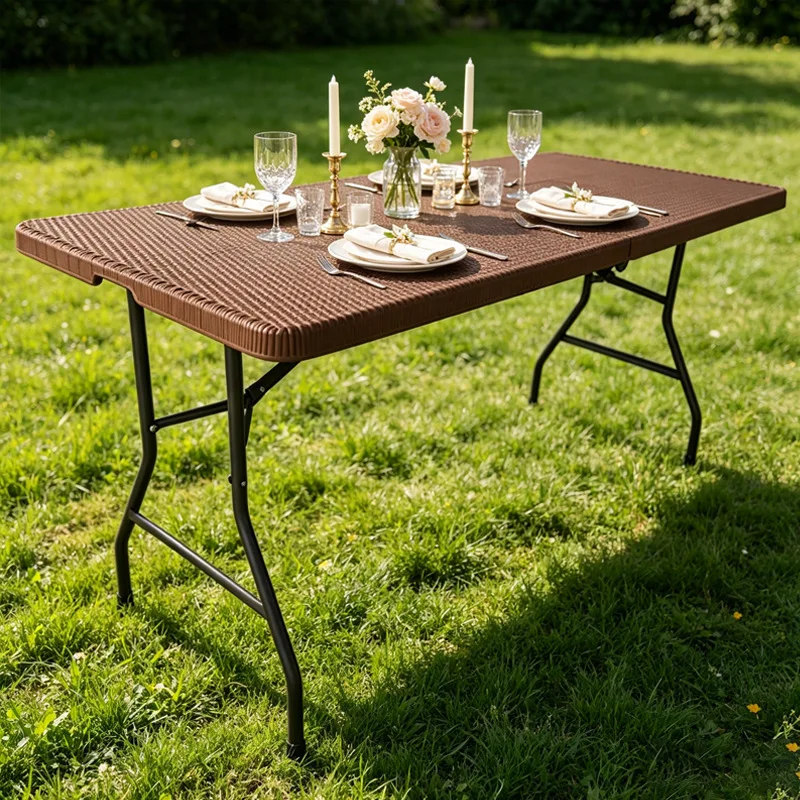 YFY rattan folding table 1.8m folding  stall outdoor dining  folding table plastic  and chairs