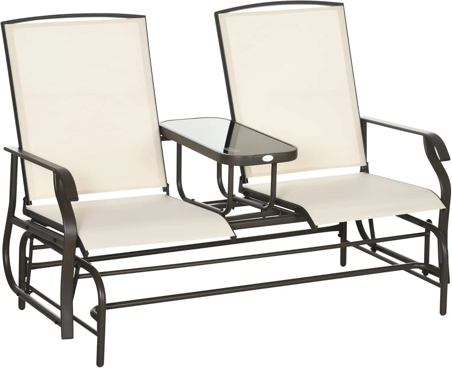 

Outdoor Glider Bench with Center Table, Metal Frame Patio Loveseat with Breathable Mesh Fabric and Armrests for Backyard Garden