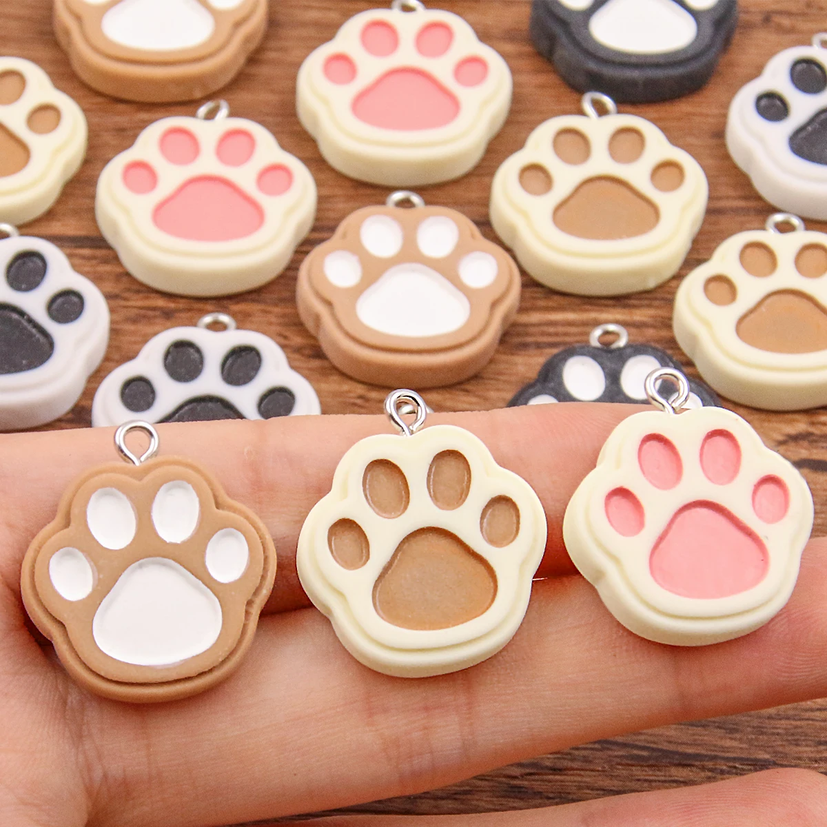 10PCS 21X24mm 5 Color Double Cat Claw Resin Charms DIY Cartoon Animal Earring Pet Choker Pendants Jewelry Accessory Make