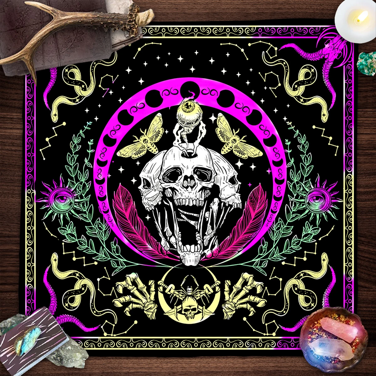 Skull Tarot Tablecloth Altar cloth Witch Moon Phase Tarots Table Cloth Tarot Mat Decor Witchcraft Astrology Oracle Cards Pads