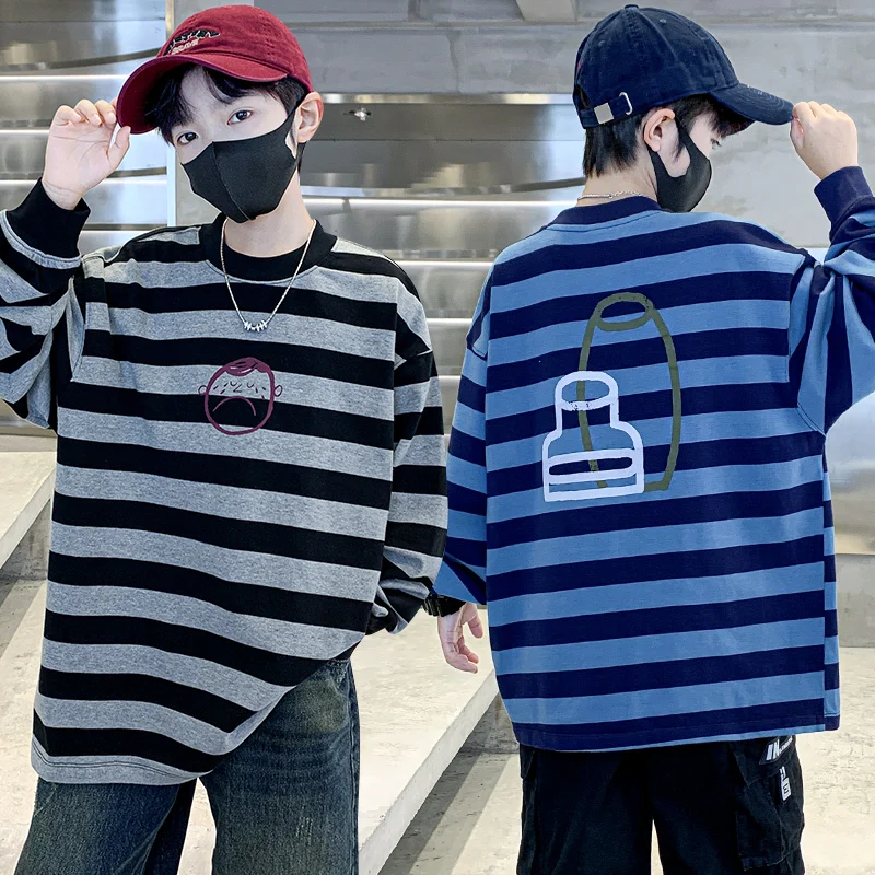 

New Autumn Children Long Sleeve Cotton T-shirt for Boy Casual Striped Tee Top School Kids Classic Tshirt Spring Clothing 5-14 T