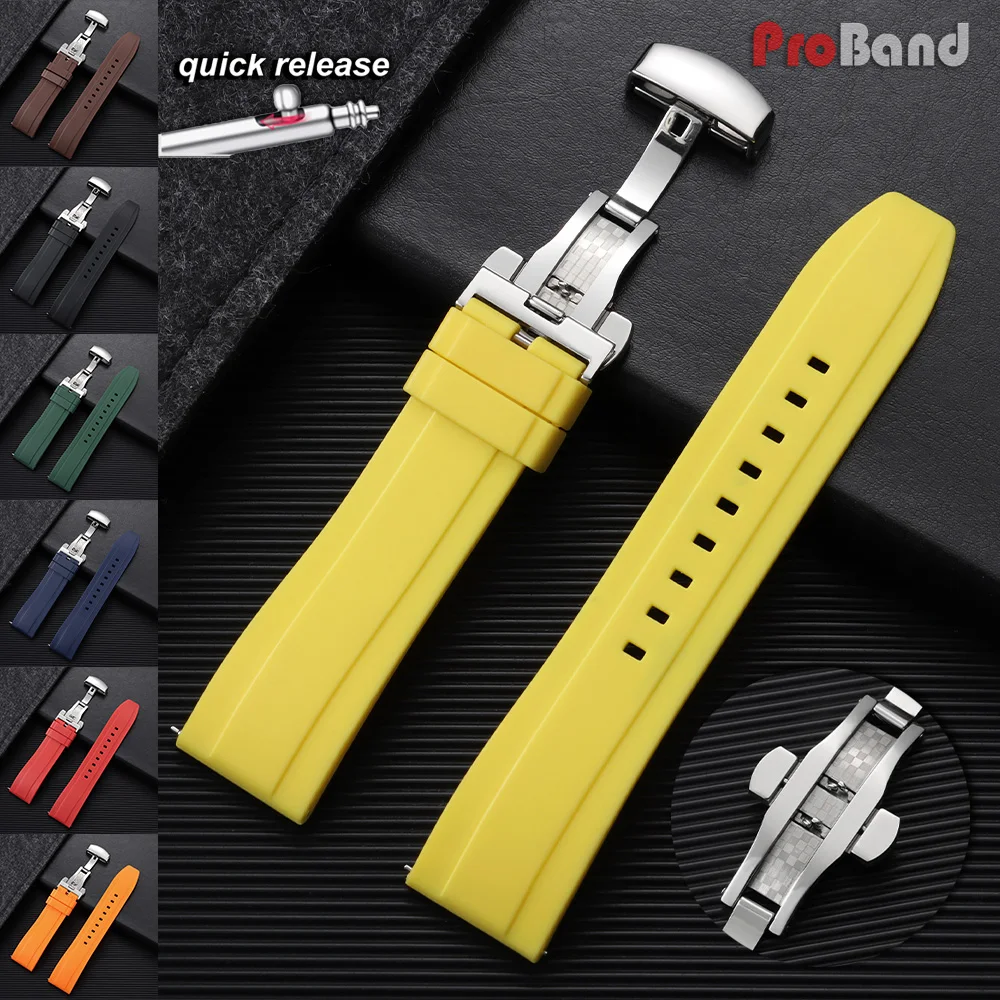 Silicone Straps 18mm 20mm 22mm 24mm Sport Rubber Watch Strap for Seiko for Omega Quick Release Bracelet Yellow Orange Blue Band