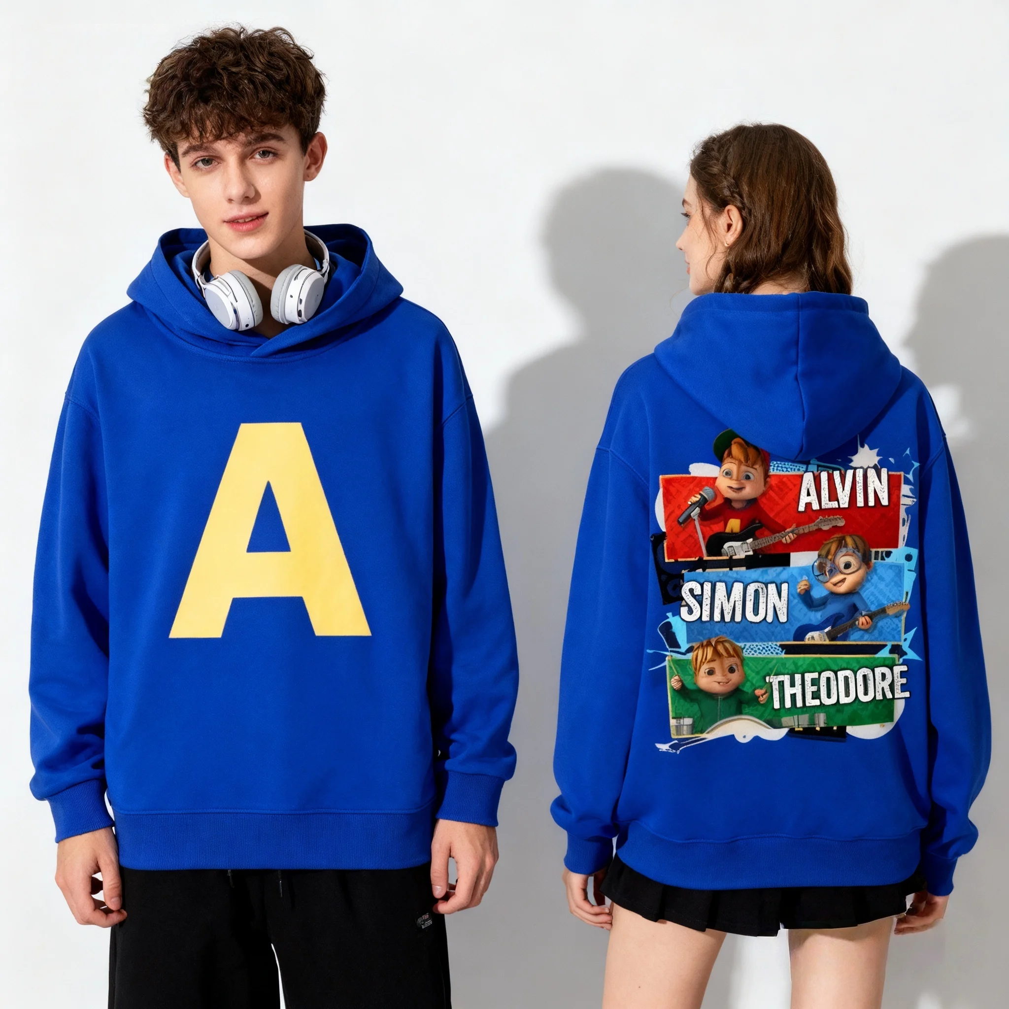 

25/26 Hot Autumn/Winter Hoodies Alvin and Chipmunk Cartoon Letter Printed Street Oversized Adult Women and Children Hoodies
