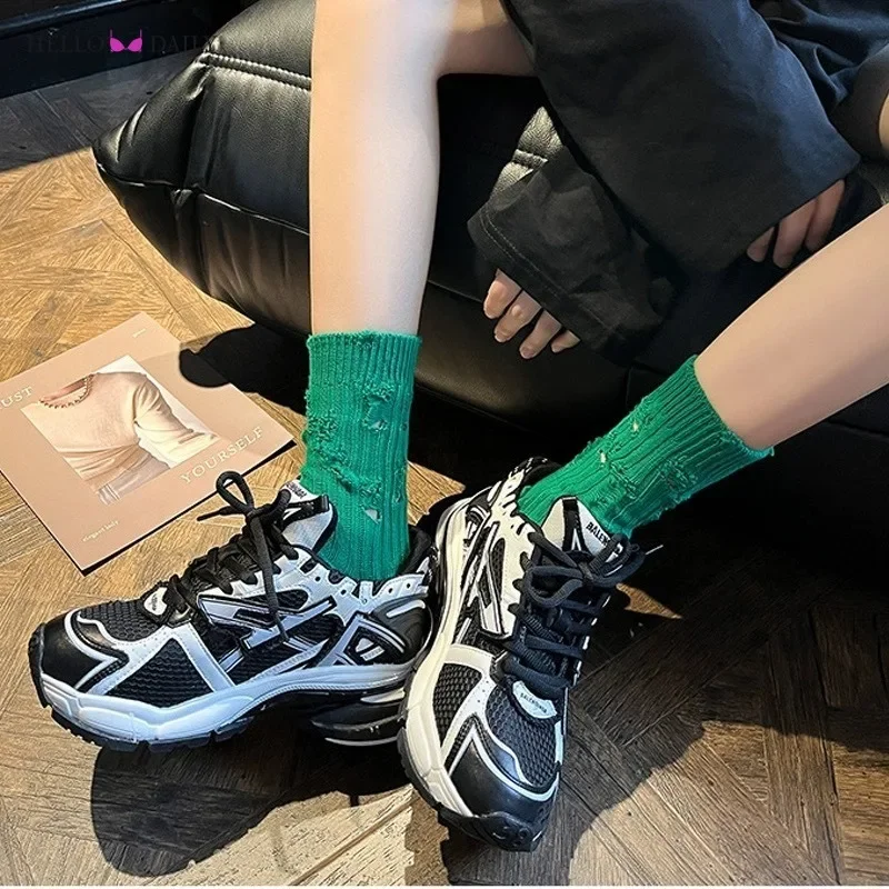 Fashion Socks Street Broken Hole Beggar Medium Tube Autumn Winter Pile Socks Hip-Hop Skateboard Cotton Socks Hosiery Underwear