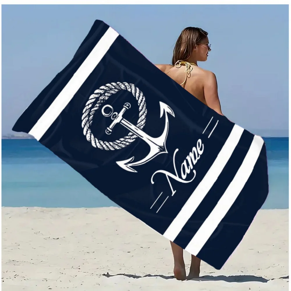 1Pc Personalized Anchor Beach Towel Custom Name/Text Oversized Microfiber Towel Party Souvenir for Beach Swimming Bath Vacation