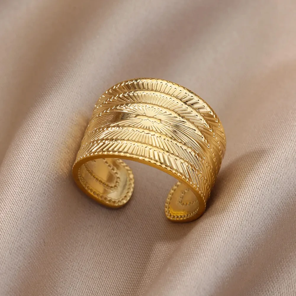 316L Edelstahl Ringe für Frauen Gold Farbe Multilayer Geometrische Offenen Ring Vintage Wasserdicht Hochzeit Ästhetischen Schmuck Geschenk