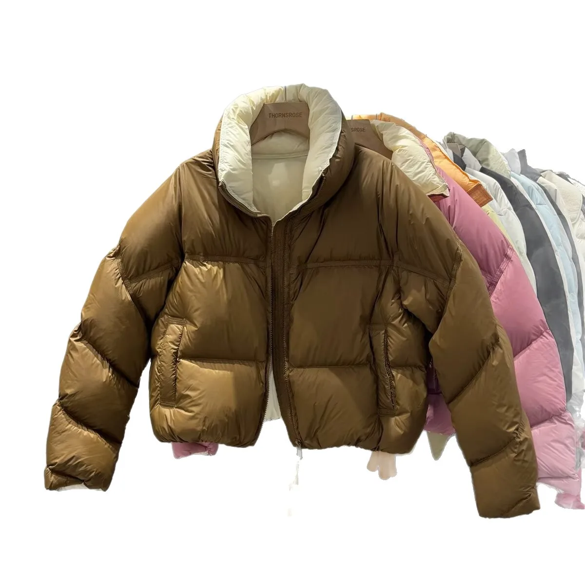 سميكة الشتاء نمط جديد عادية كتلة اللون معطف قصير الوقوف طوق الخبز نمط ملابس خارجية لشخصيات صغيرة في 2025 #5