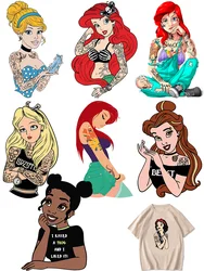 Naszywki Punk w stylu tatuażu Disney Princess dla naszywki na ubrania Ariel folia winylowa do przenoszenia za pomocą ciepła żelazko na transferze