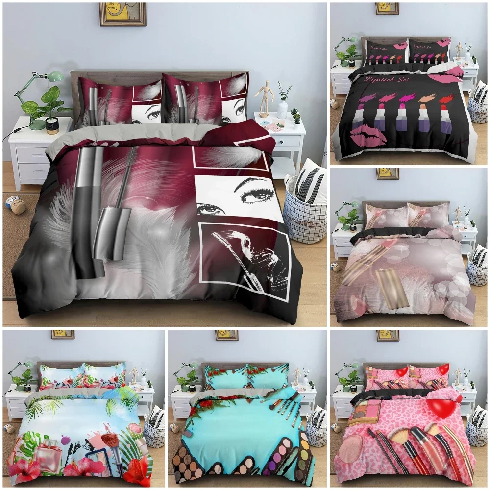 

Fashion Women's Cosmetics Bedding Set Girl's Bedroom Duvet Cover Set King Queen Twin Size Luxury Bedclothes Home Decor 2/3Pcs