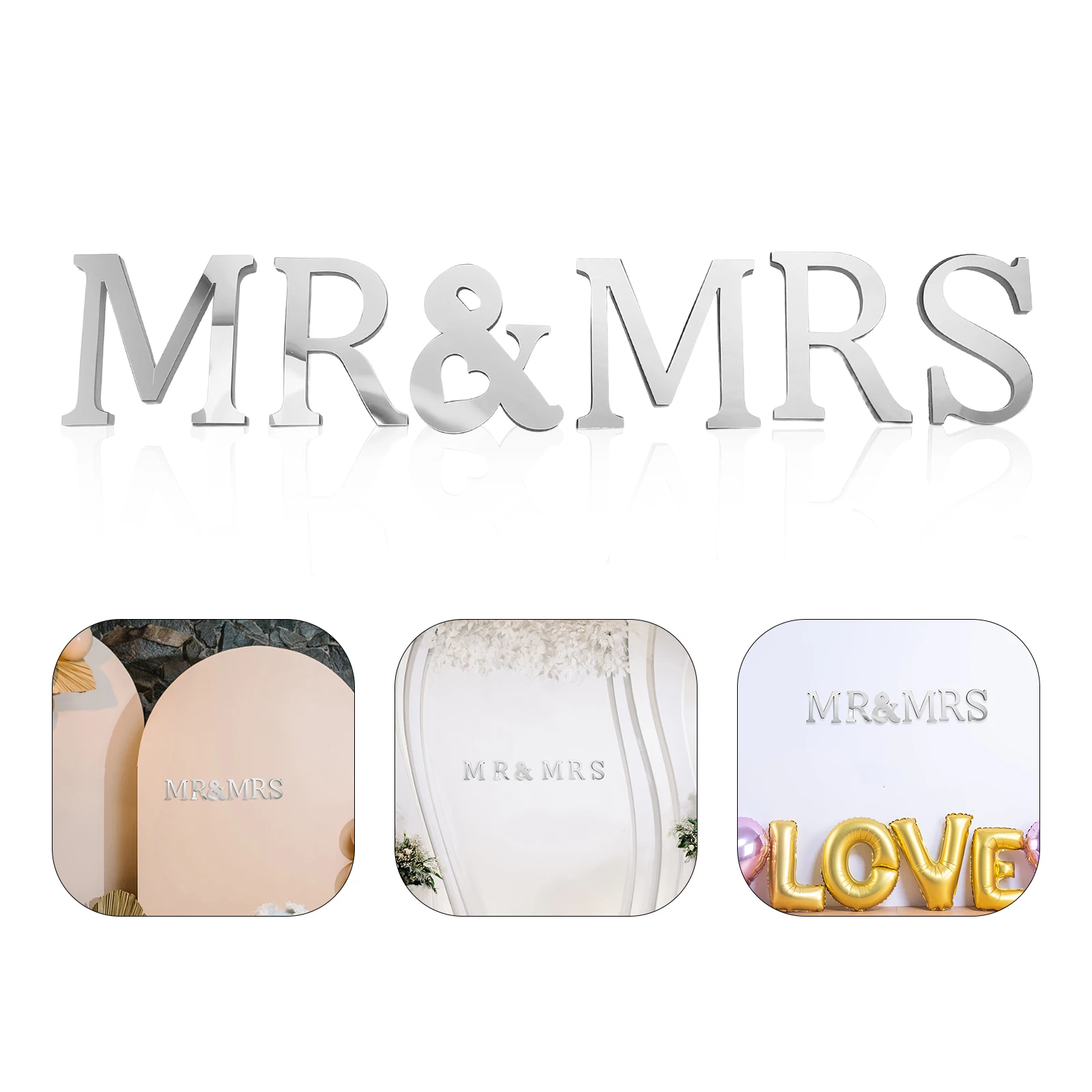 

Stickers Wedding Decoration Wall Decorative Mirror Acrylic Sign Mirrored Letter 3d Decals Bedroom Silver Home