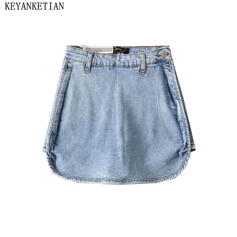 

KEYANKETIAN 2024 New Launch Women's High-waisted denim culottes Pantskirt Spicy Girl Patchwork Side Zipper Slim Jeans Shorts Y2K