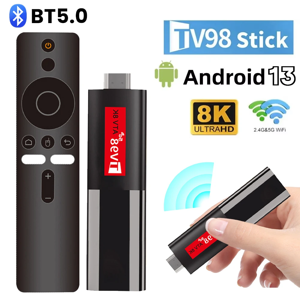 TV98 RL Smart TV Stick, Android 14, H618, 2.4G et 5G, touristes, WiFi, BTpig, décodeur vidéo, lecteur multimédia, télécommande vocale