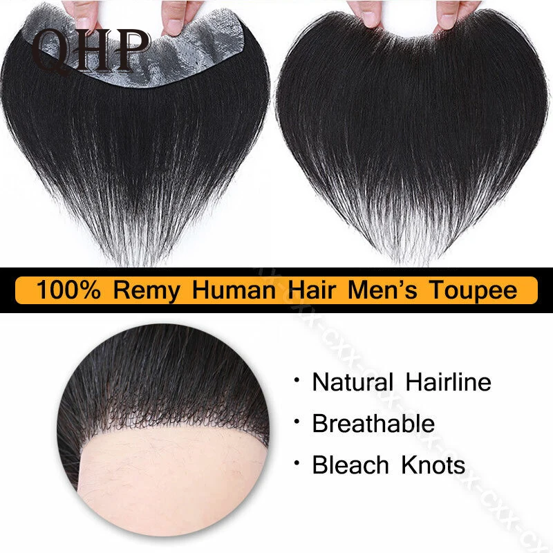 Men Toupee Natural PU Front Hairline 100% Remy Real Human Hair Men's Wig Hairpiece Male Replacement System Capillary Prosthesis