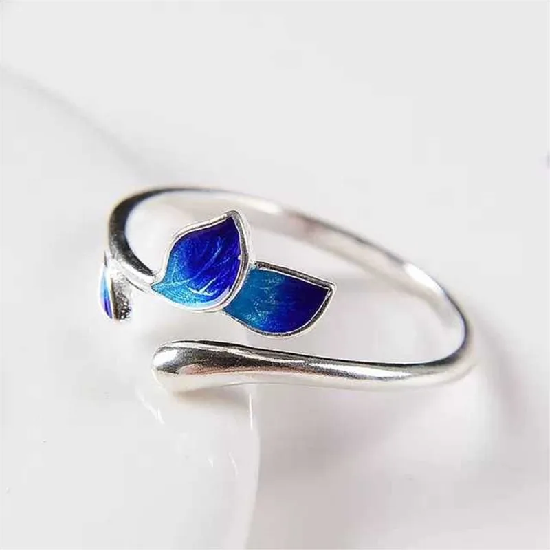 New Art Fashion 925 Sterling Silver Drip Glaze Branch Buds Adjustable Rings For Women Girl Gift XR397