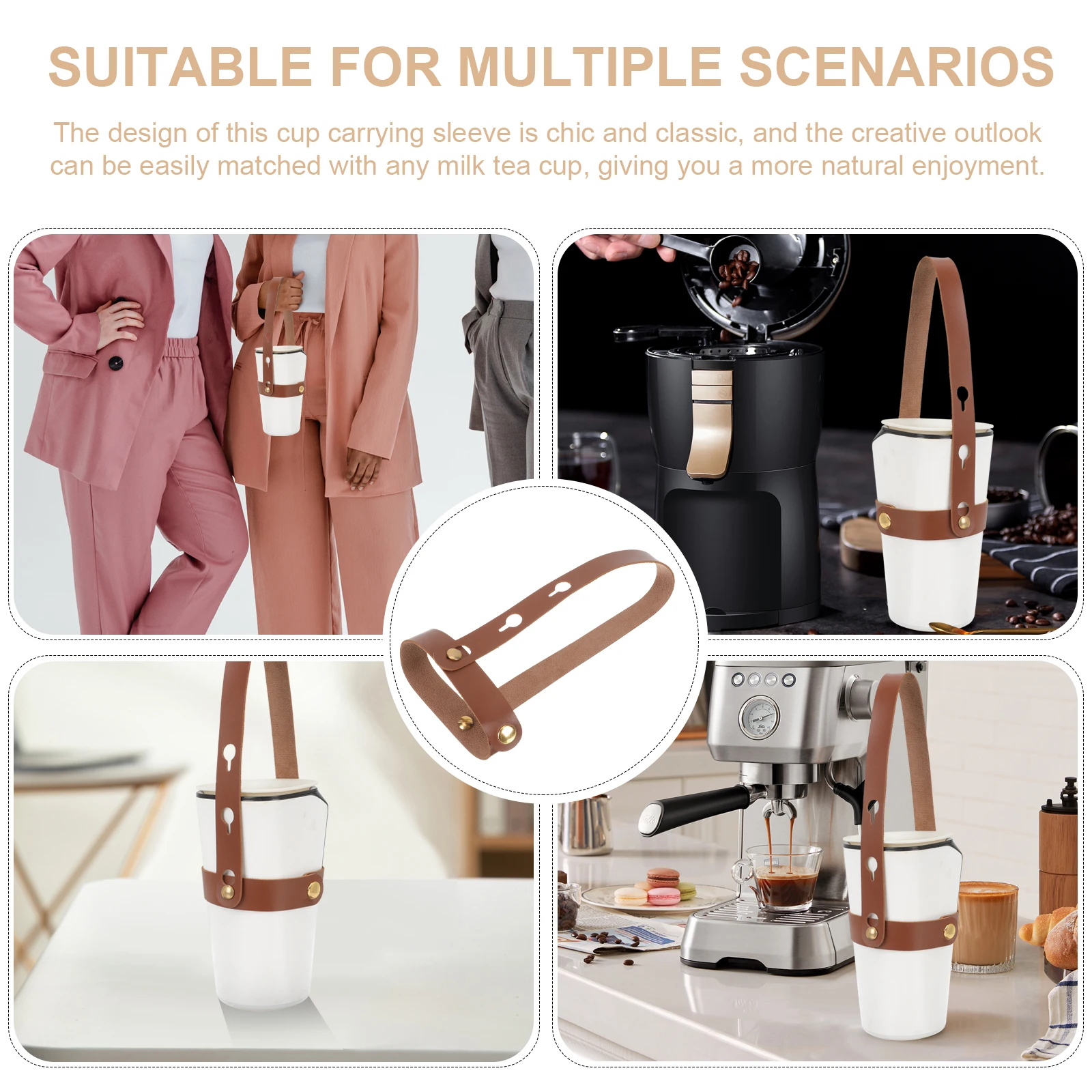 

Coffee Cup Holder Pu Sleeve Hot Drinks Lightweight Reusable Adjustable Mug Carrier Holiday Gift Portable