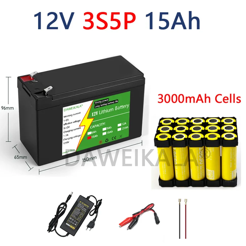 12 V 21Ah 18650 Lithium Batterij 3S7P Oplaadbare Batterij voor Zonne-energie Elektrische Voertuig Batterij 12.6 v 3A Oplader