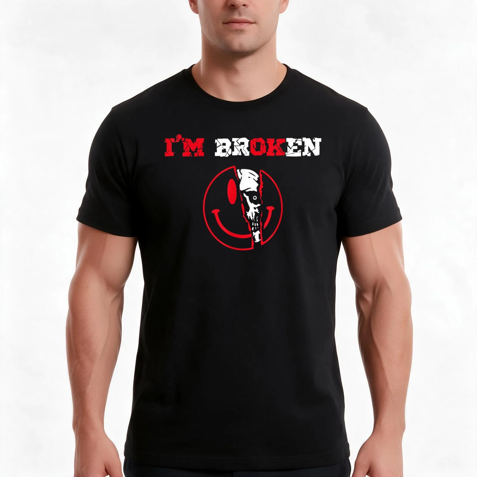 Confused Smile I'm Broken Invisible Illness I'm OK Broken T-Shirt Summer Casual Cotton Tee Oversized Streetwear Tops
