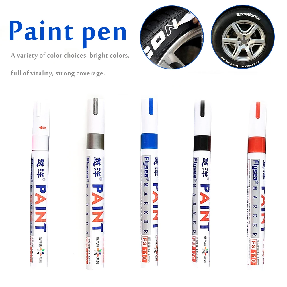 5 Color Waterproof Car Wheel Tire Oily Car Paint Pen Painting Mark Pen Auto Rubber Tyre Tread CD Metal Permanent Paint Marker