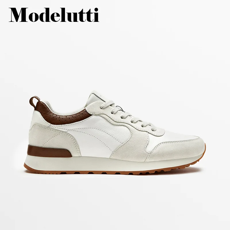 Zapatos deportivos de piel auténtica para hombre, calzado informal Simple con suela de rebelde ancho, a la moda, para primavera y otoño, novedad de 2023