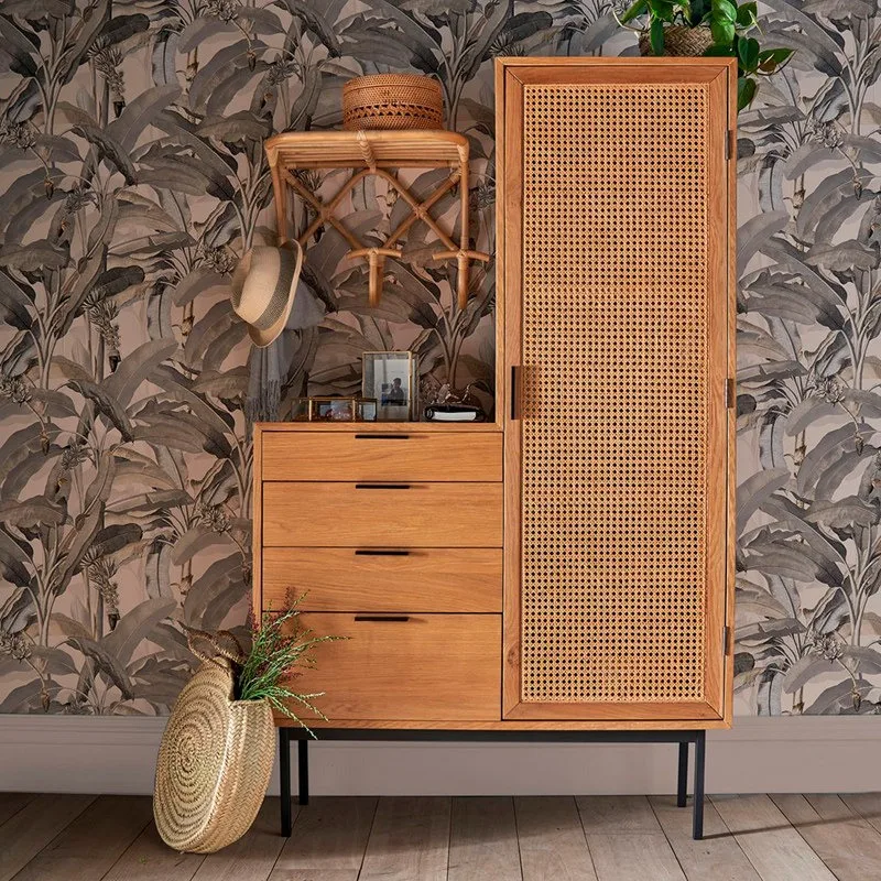 Rattan rattan wardrobe, solid wood hotel apartment B & B sliding door size wardrobe furniture