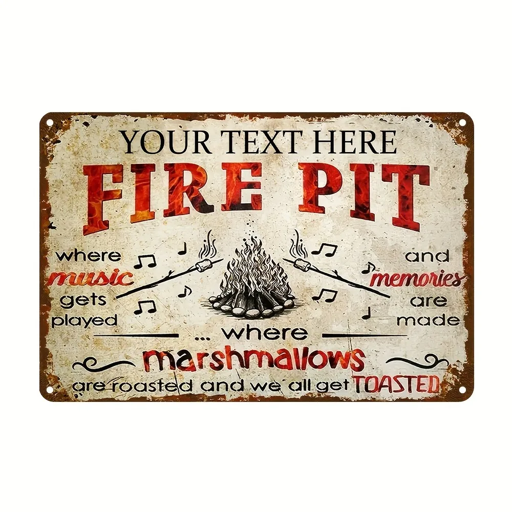 Custom Personalized Fire Pit Vintage Metal Sign Retro Wall Art Decoration Only Custom Text 8x12 Inch Aluminum Home Decor
