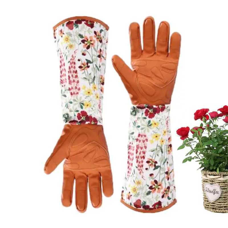 Floral Long Gardening Gloves for Women Non-slip Thorn Proof Gloves Rose Pruning Garden Gloves  for  landscape Cactus Rose Plants