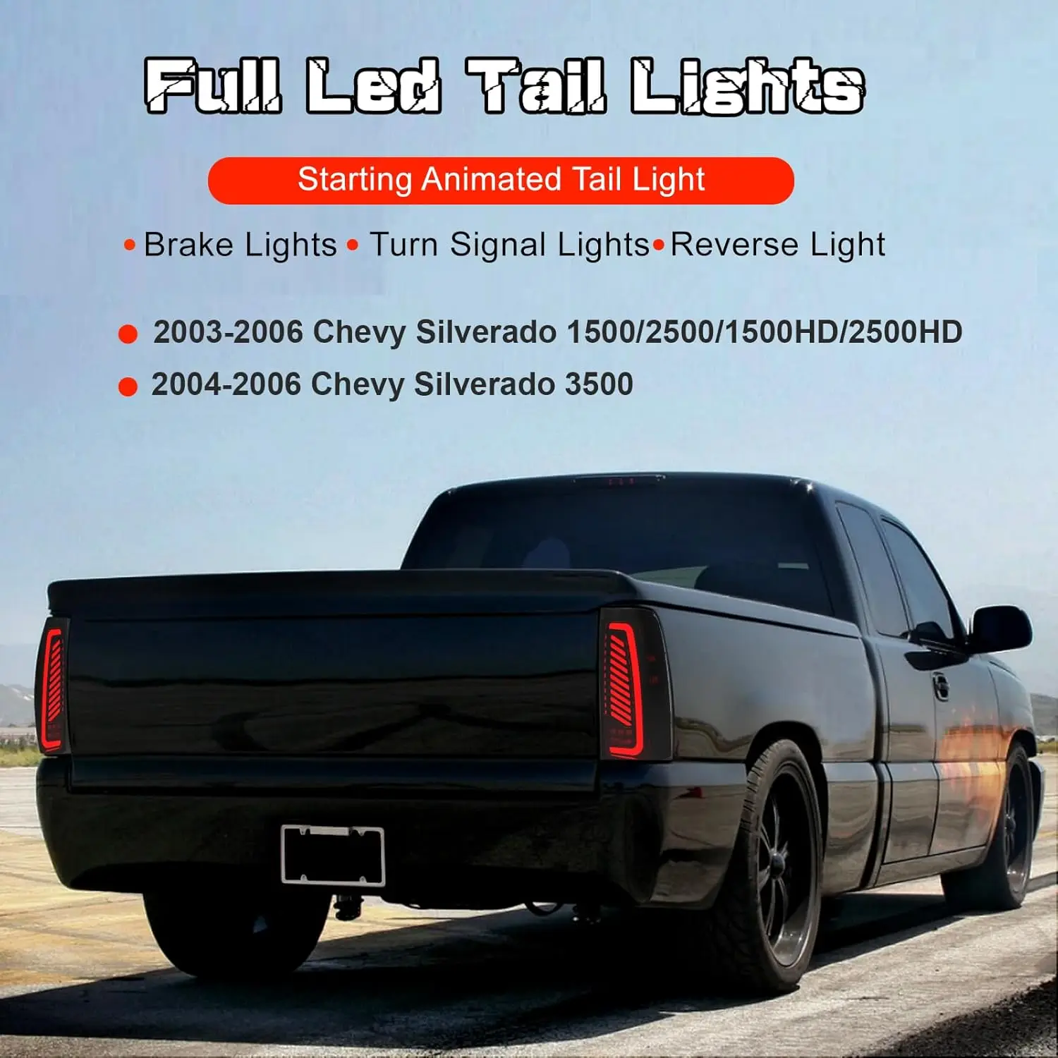 Sequential LED Tail Lights for 2003-2006 Chevy Silverado Starting Animated Tail Light Assembly Turn Signal Brake Reverse Light